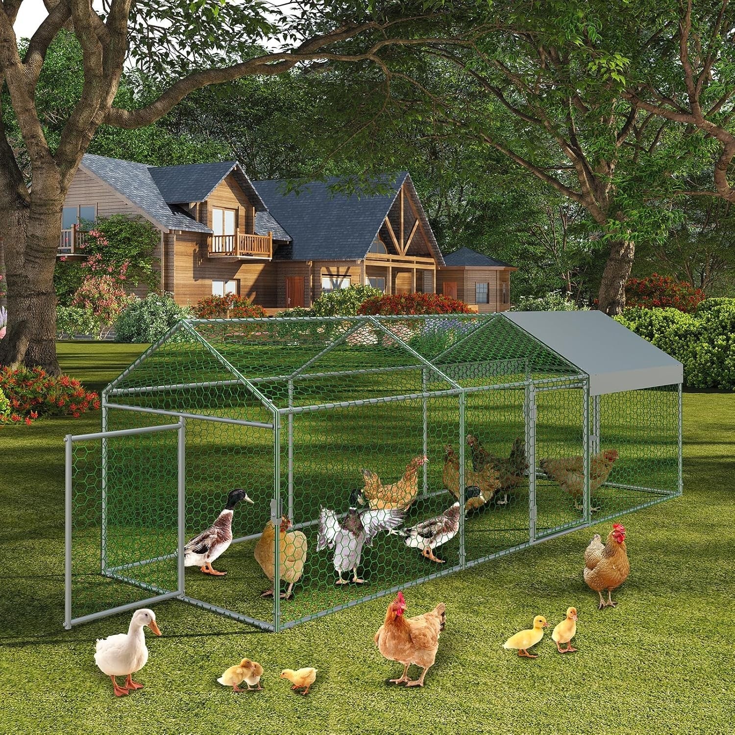 Walk In Chicken Run Metal Coop 5x1x1m Galvanised Cover Cage