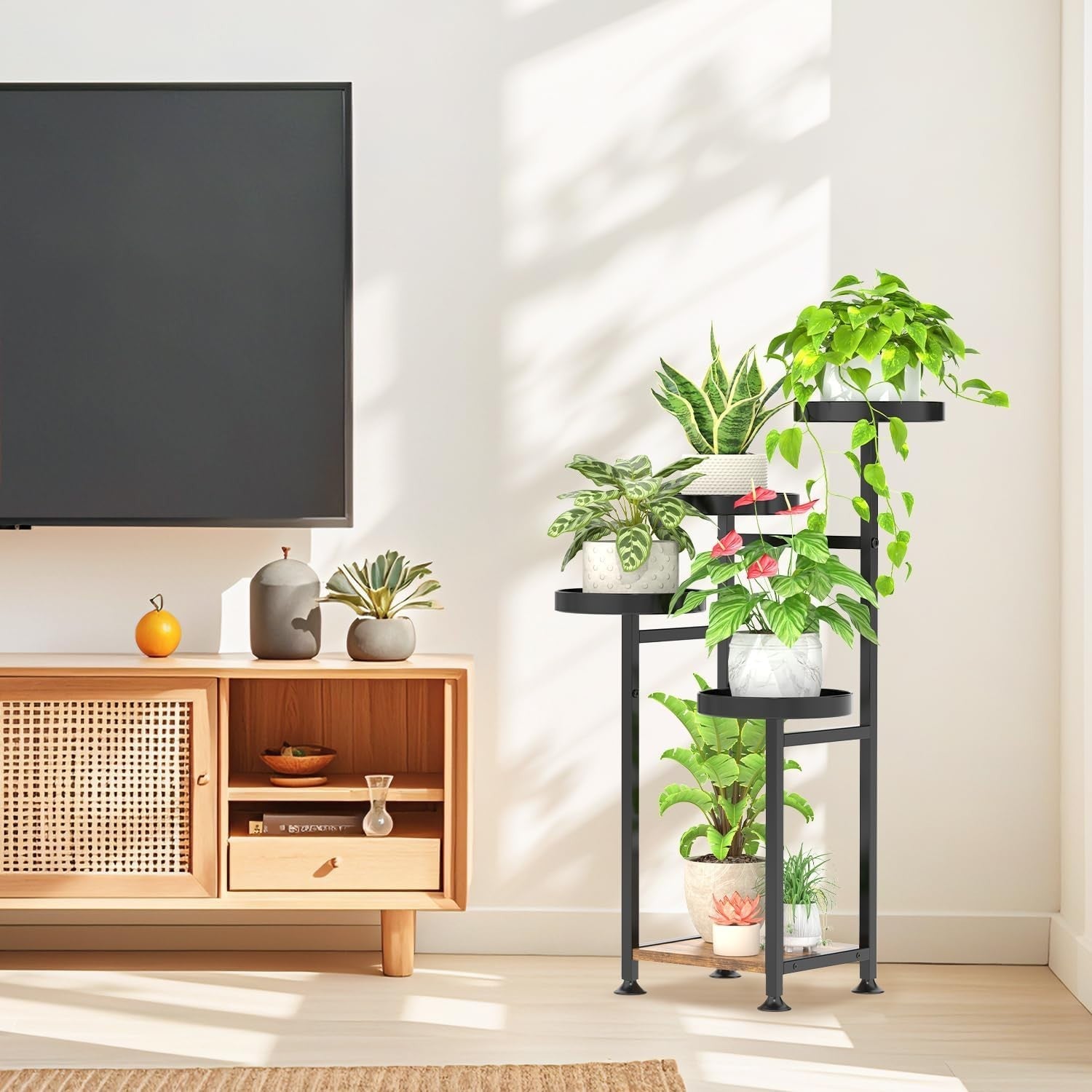 5 Tier Metal & Wood Spiral Plant Stand Indoor Tall Flower Pot Display Rack