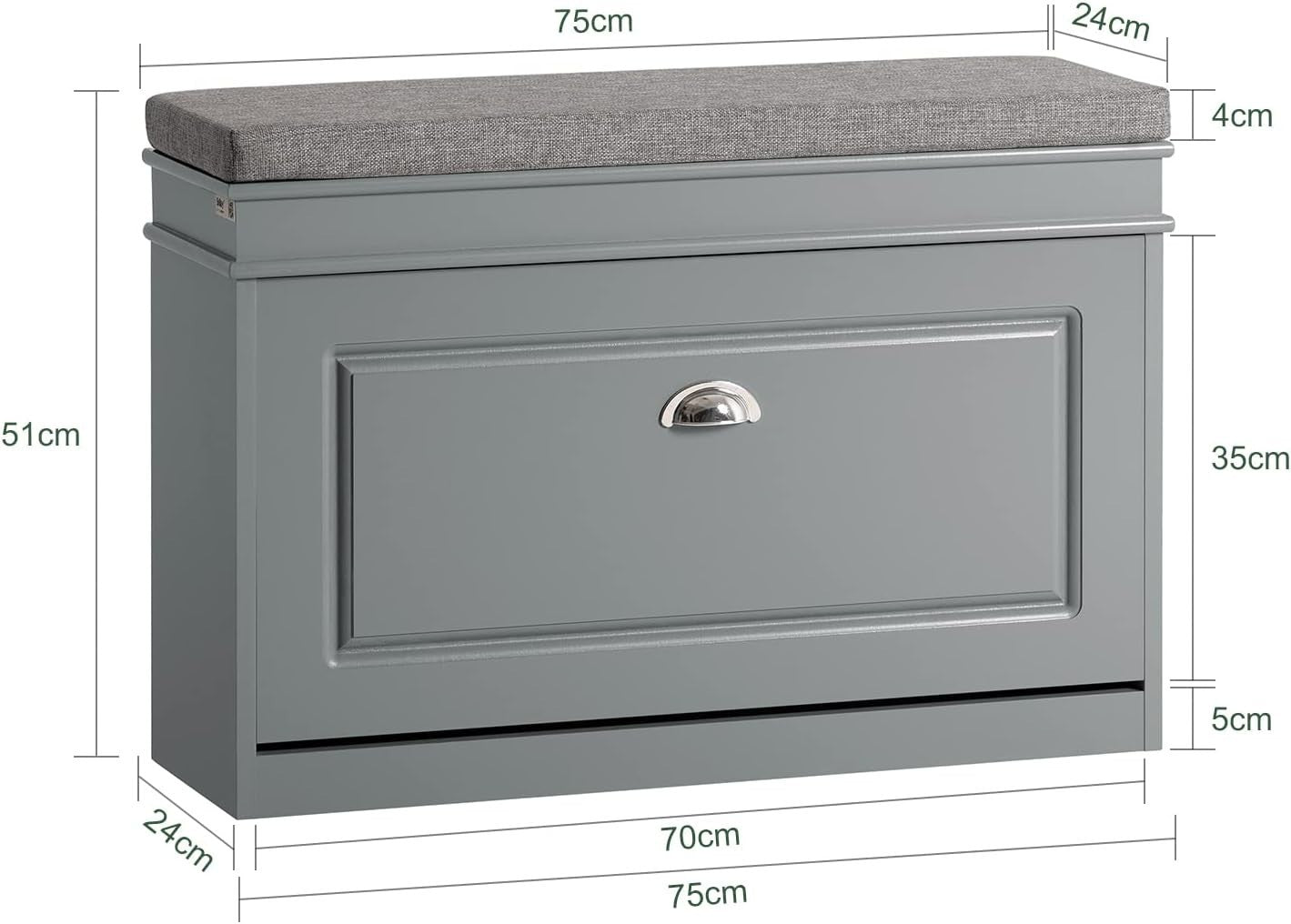 Compact Shoe Storage Bench with Flip Drawer & Cushion, 150kg Load Grey