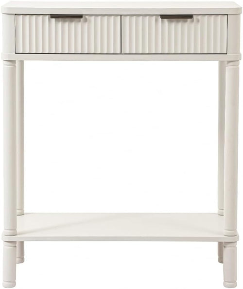 Slim White Console Table with 2 Drawers & Storage Shelf, 71H x 60W x 30D cm