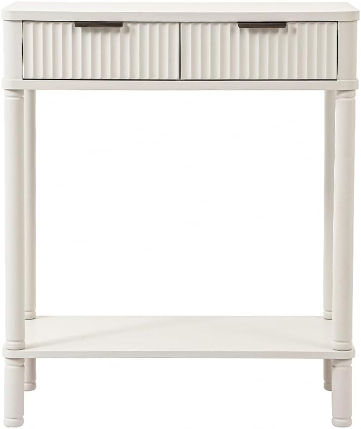 Slim White Console Table with 2 Drawers & Storage Shelf, 71H x 60W x 30D cm