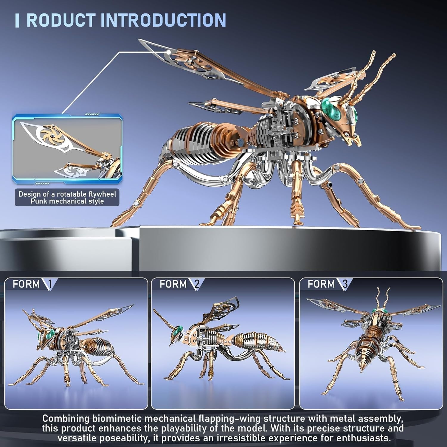3D Metal Bumblebee Puzzle Kit 314PCS Rose Gold DIY Insect Model