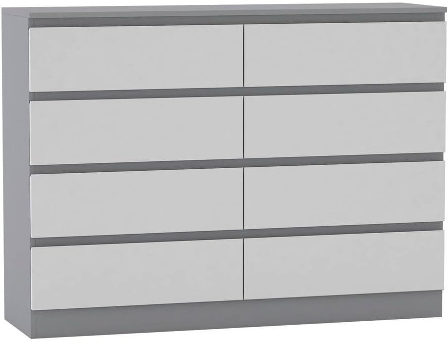 Grey White 8 Drawer Chest Modern Bedroom Storage Cabinet Tall Dresser