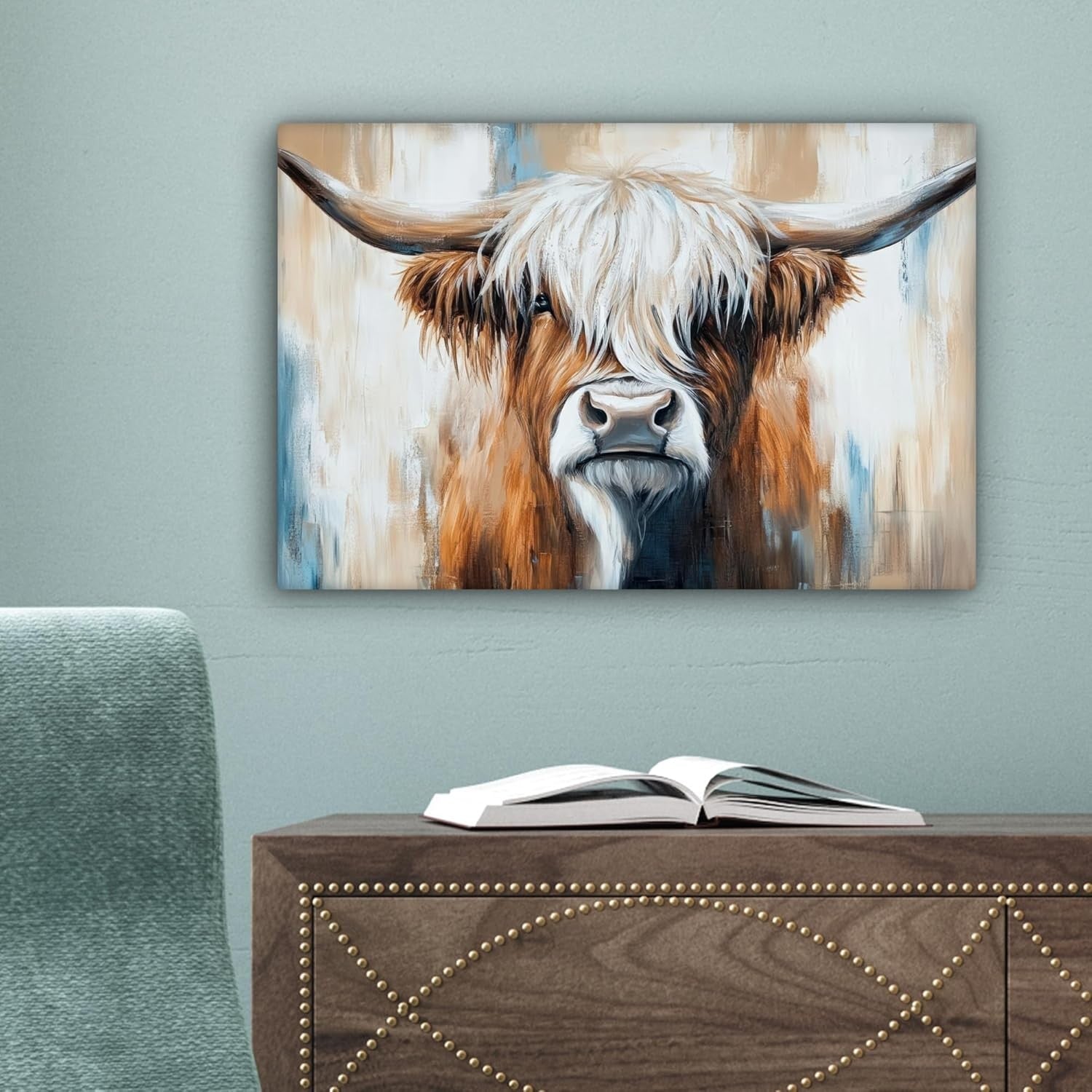 Highland Cow Canvas Wall Art 30x20cm Framed Rustic Print