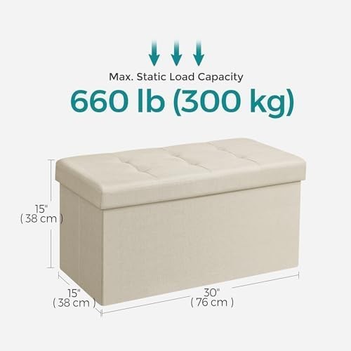Camel Brown Folding Ottoman Bench 76cm Linen Storage Seat Footstool 89L Box