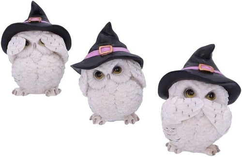 Wise Owl Witch Figurines Set Resin Ornament Cute White 9cm Home Decor Gift