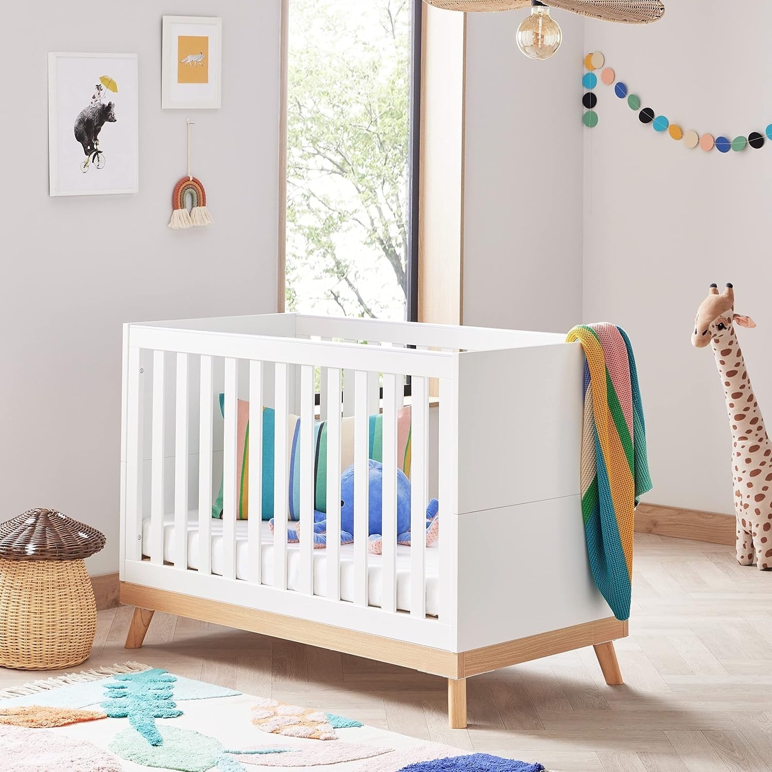 Convertible White Baby Cot Bed 3 Height Adjustable Toddler Bed 125x66x89 cm