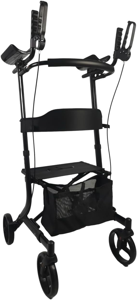 Upright Forearm Rollator Walker with Seat Folding Wheeled Frame Brakes