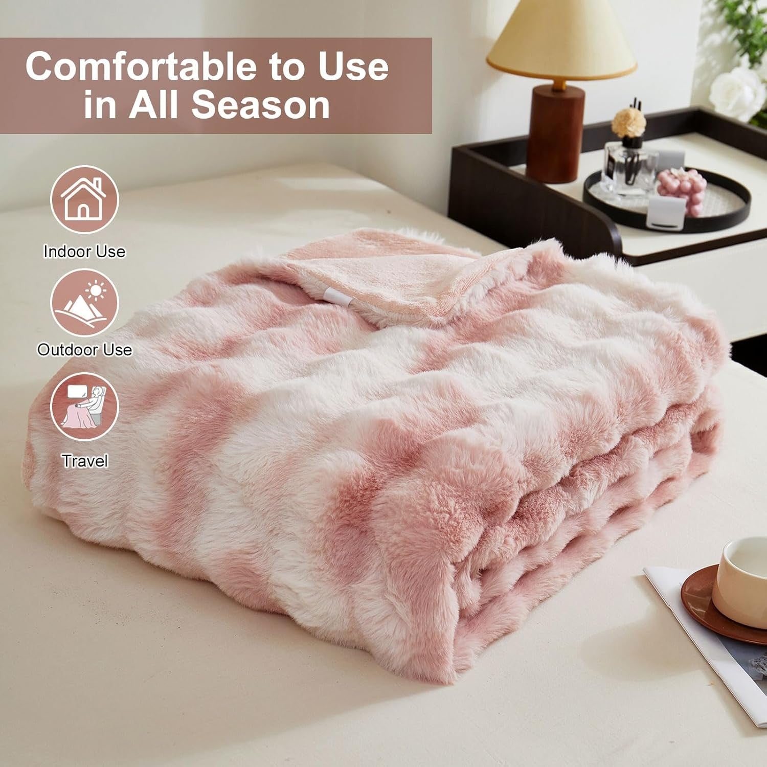 Luxury Thick Plush Fleece Throw Blanket Soft Warm Sofa Bed Tie Dye Pink 100x160c