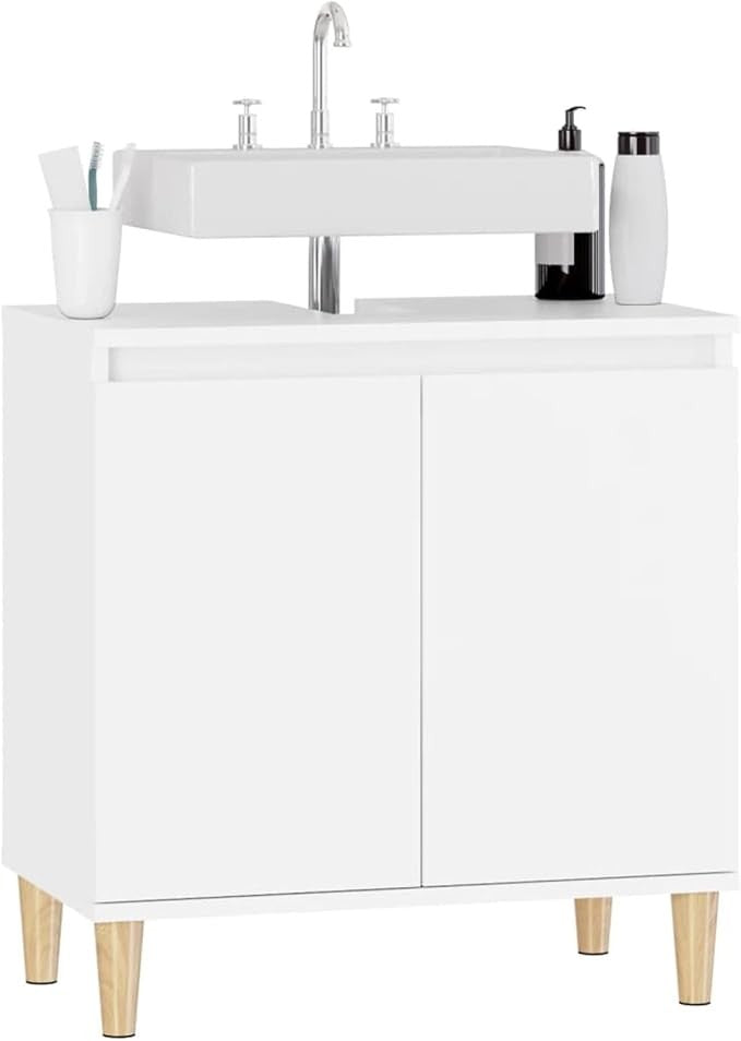 White Bathroom Sink Cabinet Cupboard 58x33x60cm Modern Under Sink Vanity Storage