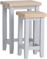 Nesting Coffee Side Tables Set 2 Grey Oak Wood Top Pine Frame Square New