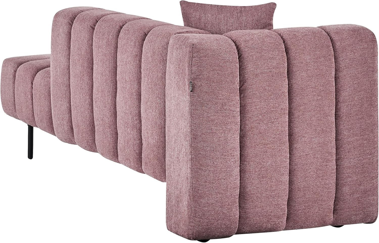 Modern Left Hand Chaise Lounge Pink Polyester Fabric Black Metal Legs Cushion