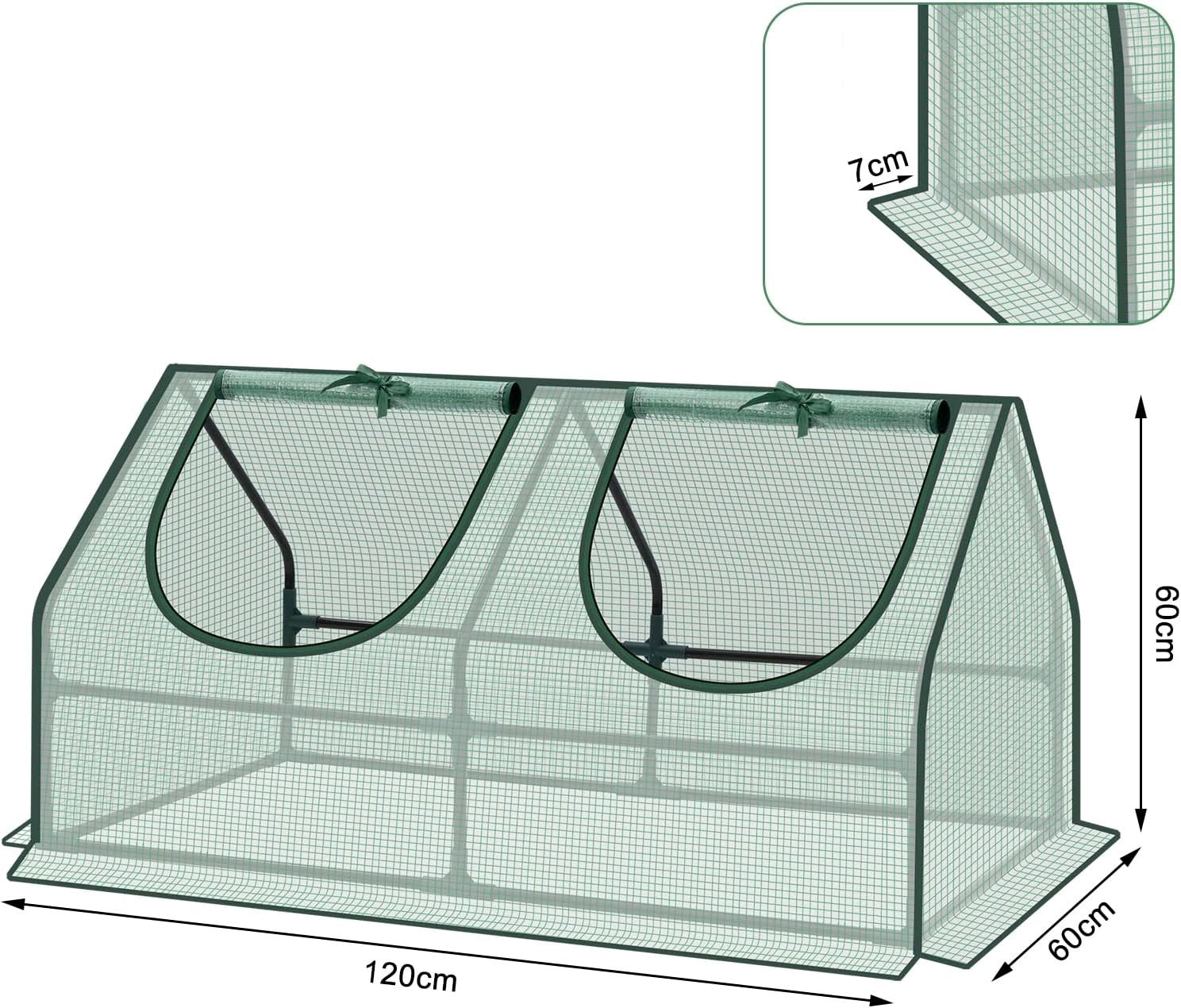 Mini Garden Greenhouse 120x60x60cm with Roll-Up Windows & Reinforced PE Cover