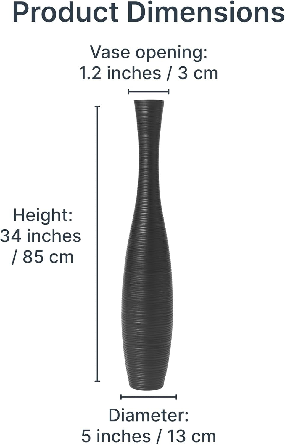 Large Black Floor Vase 85cm Tall Wooden Decor  Pampas Grass