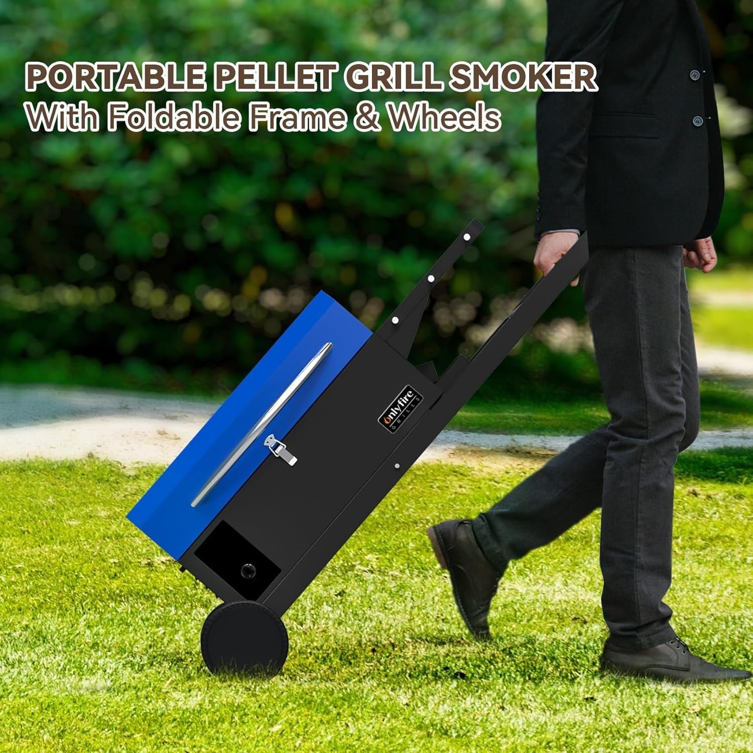 Portable Pellet Smoker BBQ Grill with Foldable Stand & Side Table