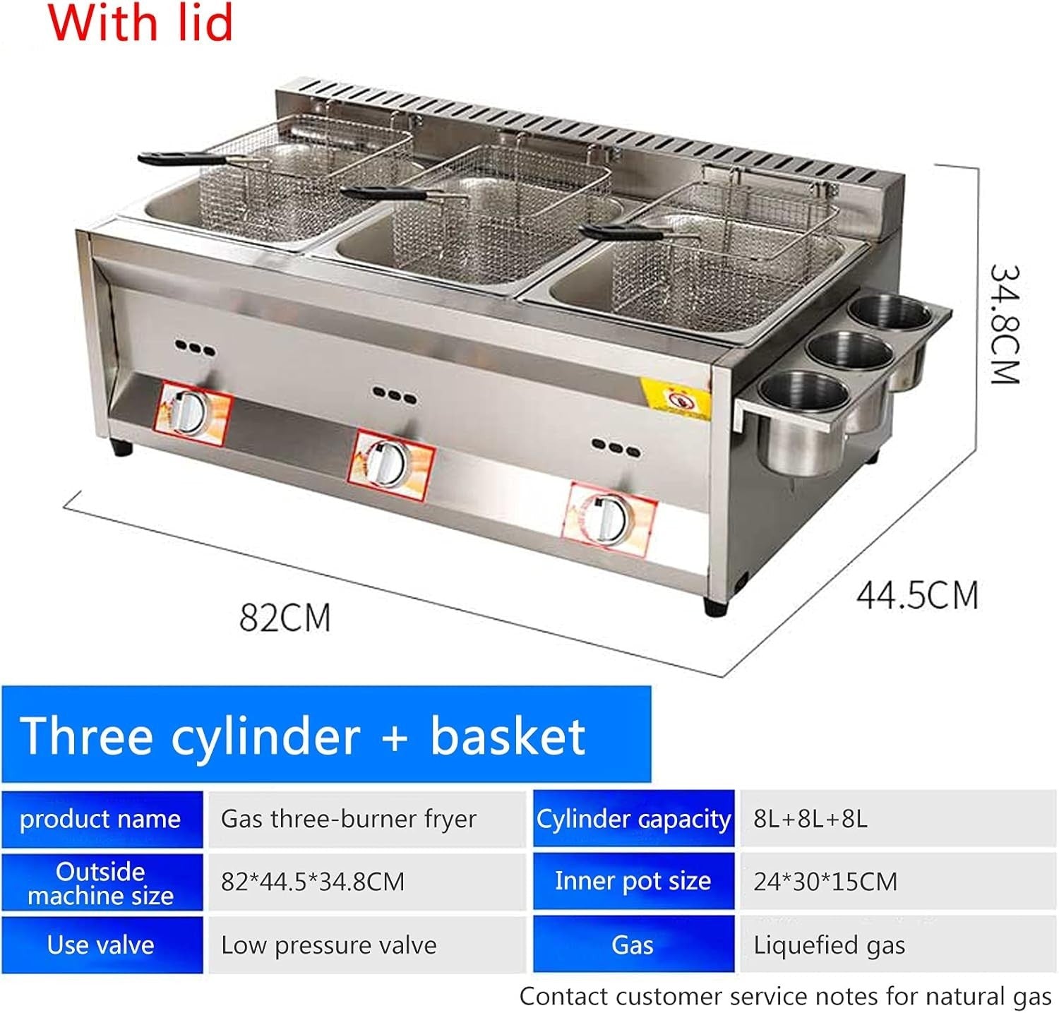 8L LPG Gas Deep Fryer Stainless Steel Countertop Adjustable Heat