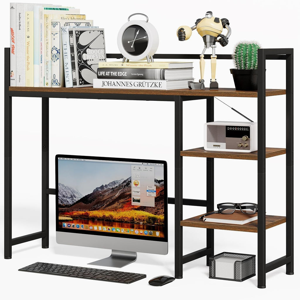 38.6" Desk Hutch 3-Tier Desktop Shelf Organizer Rack Monitor Stand Rustic Brown