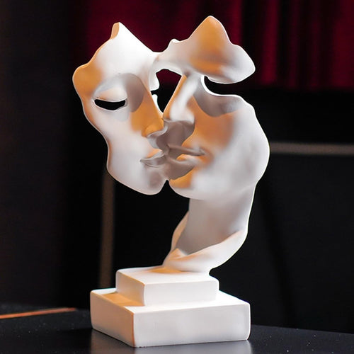 White Abstract Couple Statue • Modern Romantic Resin Face Sculpture