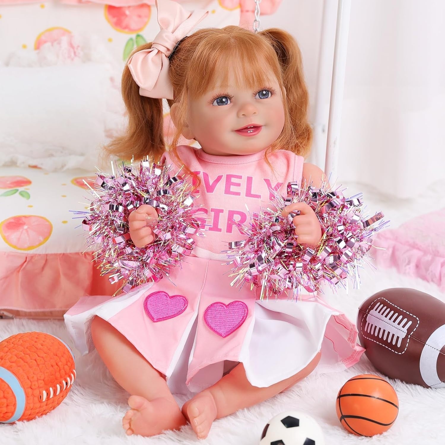 20” Reborn Baby Doll Long Hair Smiling Girl Soft Body Set