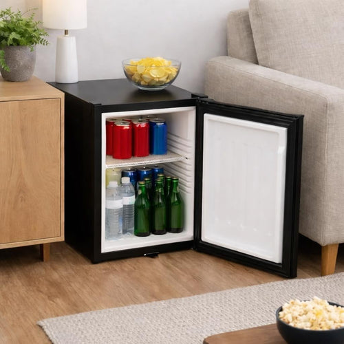 Mini Fridge 30L Silent Black LED Light Lockable Reversible Door Compact