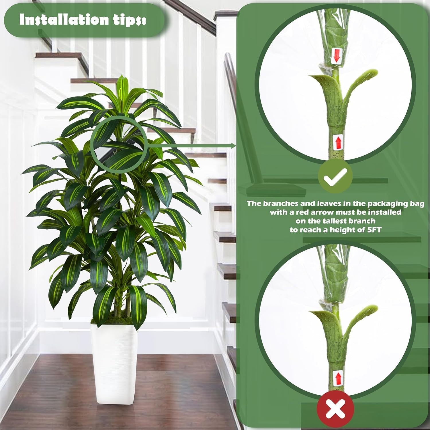 150cm Dracaena Artificial Tree in White Tall Planter Indoor Home Decoration