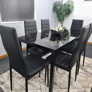 6 Seat Black Marble Effect Glass Dining Table & 6 Chairs Modern Set