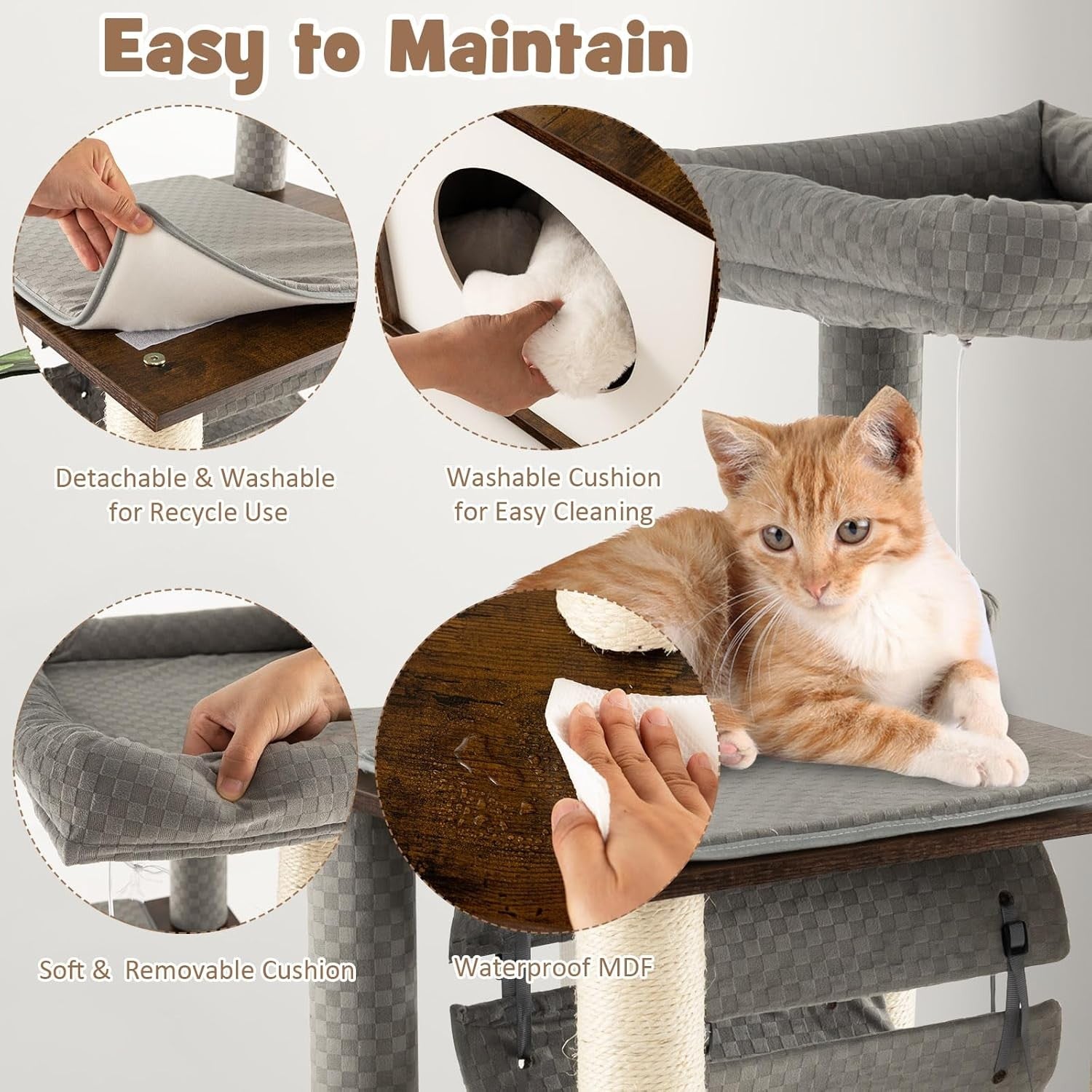 127cm Wooden Cat Tree Tower Condo Hammock Sisal Posts Swing Indoor