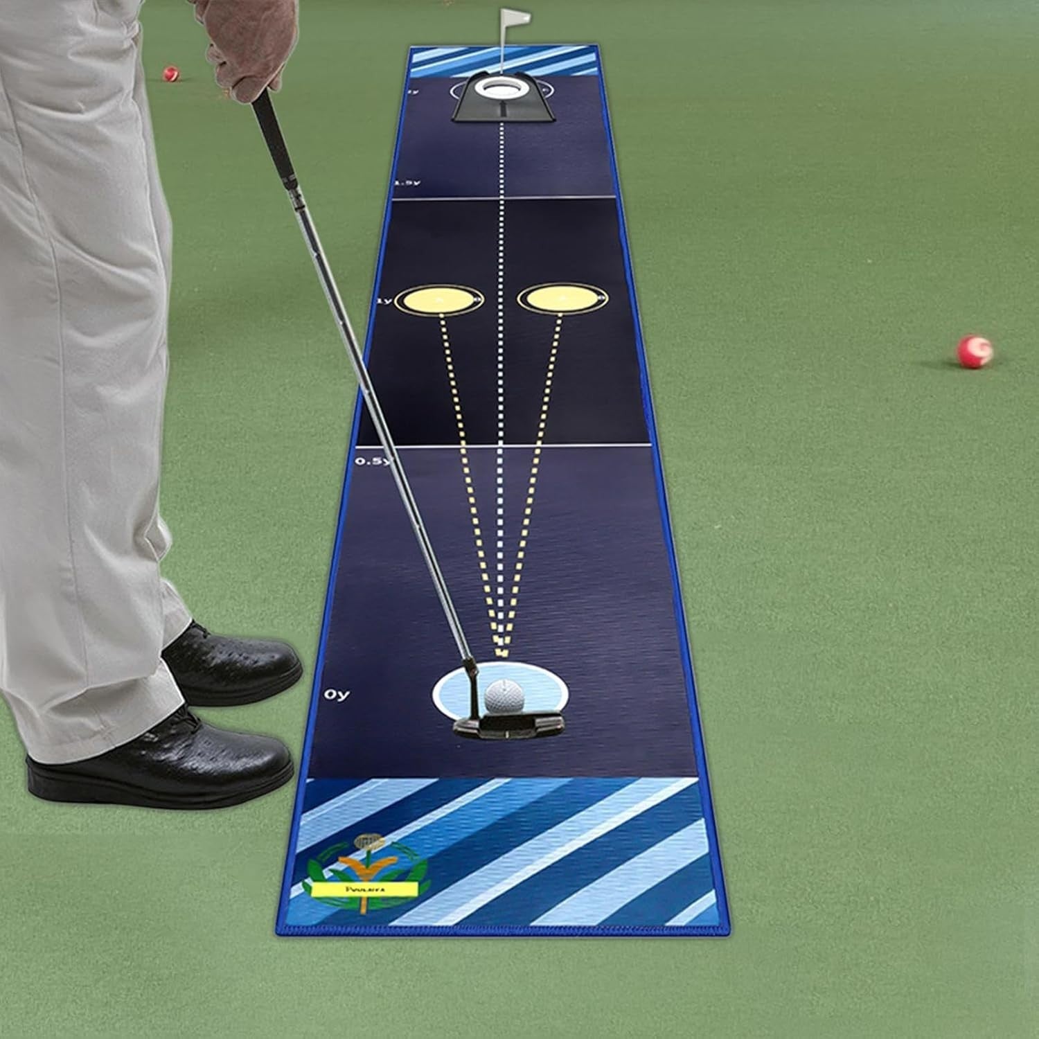 Indoor Golf Putting Mat Trainer Alignment Lines Ball Return Practice Green