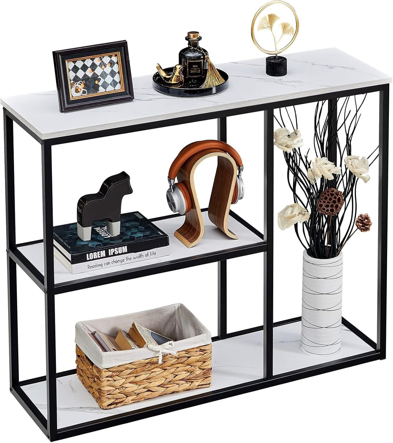 Modern Narrow Console Table with 3-Tier Storage Shelves – 80cm x 30cm x 80cm