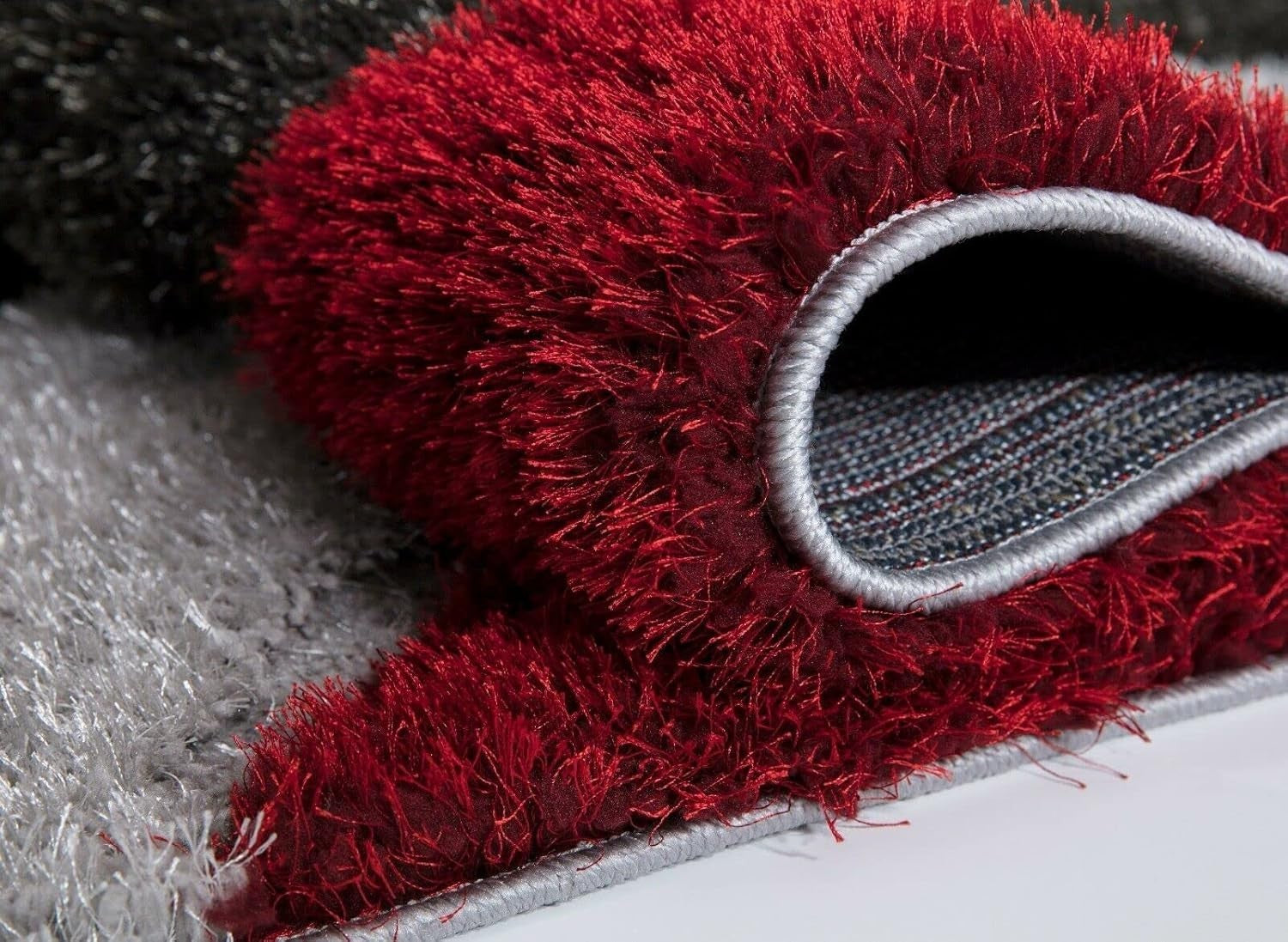 Red Grey Shaggy Rug 120x170cm Soft Non Shed Modern Living Room Carpet