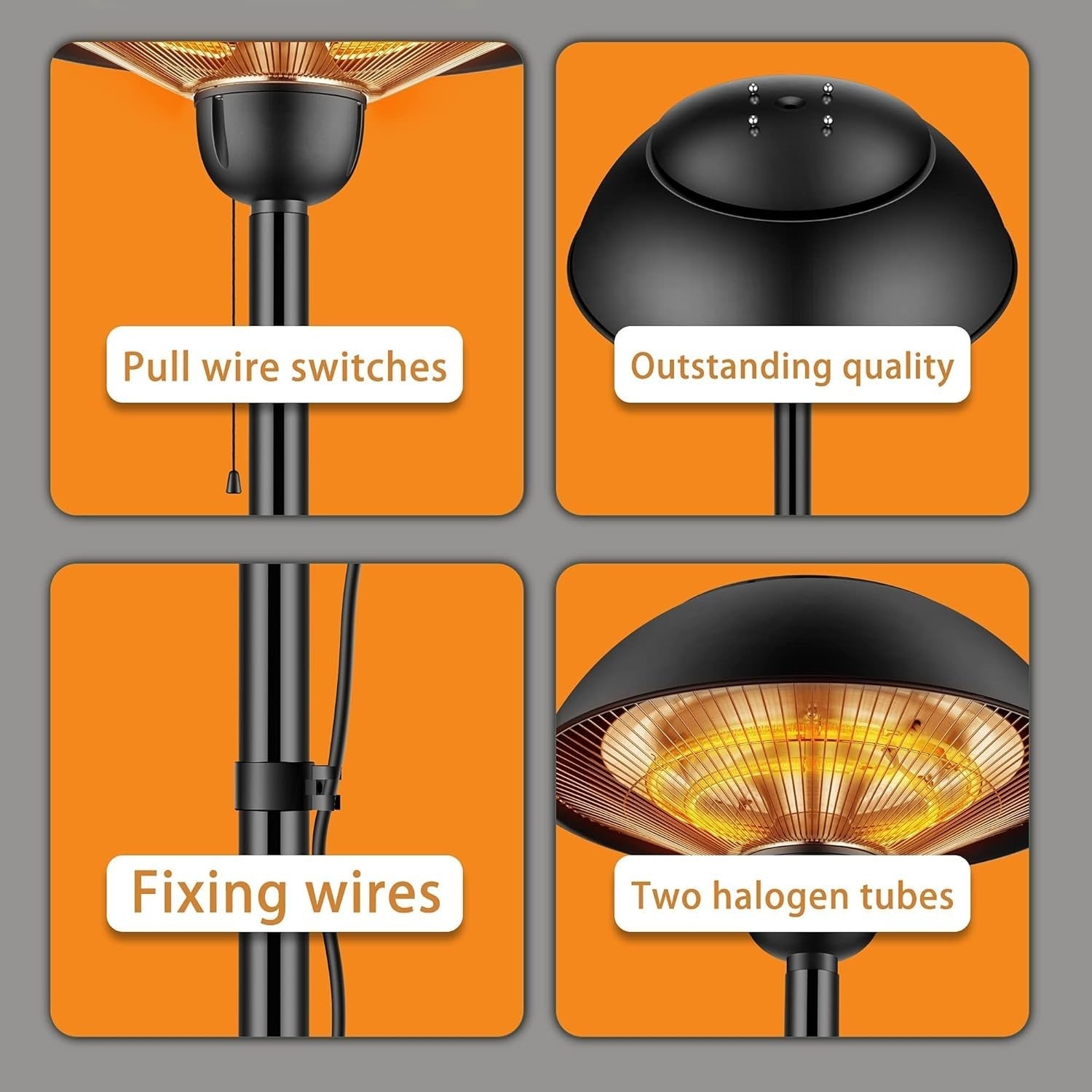 Outdoor Electric Patio Heater 2000W Quiet Radiant Heat 2 Power Settings