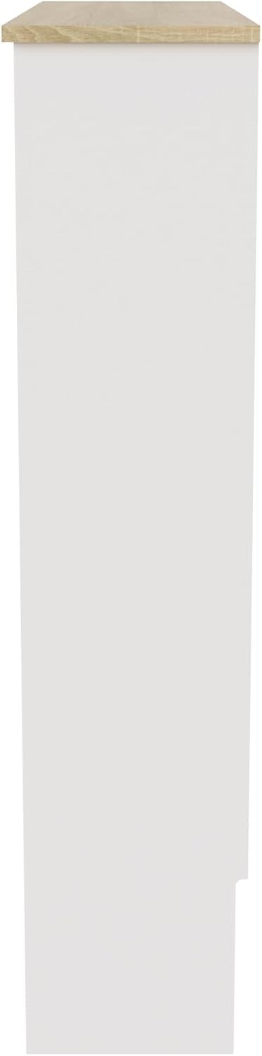 Small White Radiator Cover 78cm Slatted Wood Design Cabinet with Display Shelf