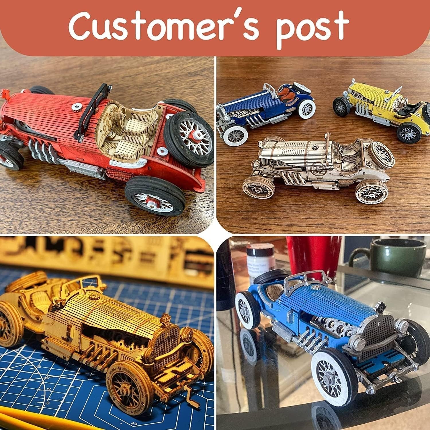 220pc Vintage Grand Prix Car 3D Wooden Puzzle DIY Model Kit Gift