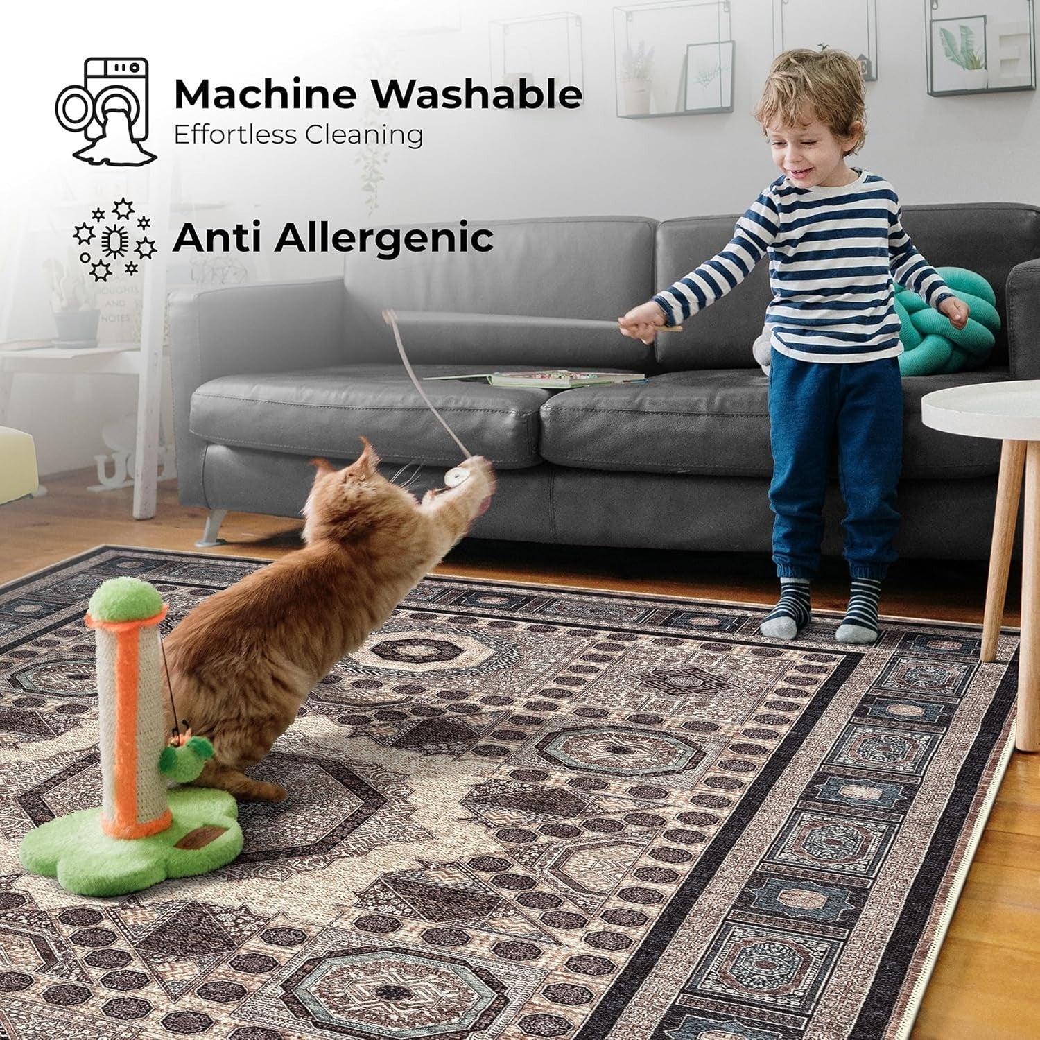 Modern Machine-Washable Runner Rug 60x240cm Non-Slip Soft Short Pile