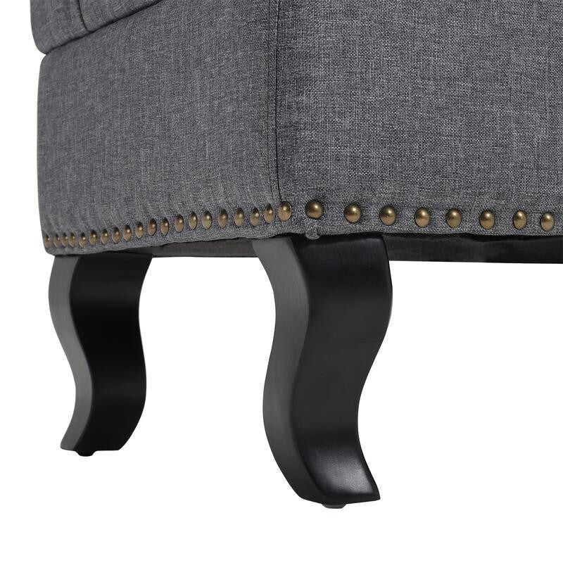 Grey Linen Ottoman Bench 2-Seater Tufted Entryway Seat with Storage