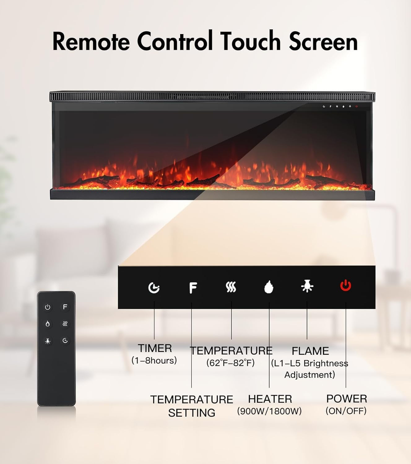 50" 3-Sided Electric Fireplace Wall Mount Freestanding 9-Color Flame Heater
