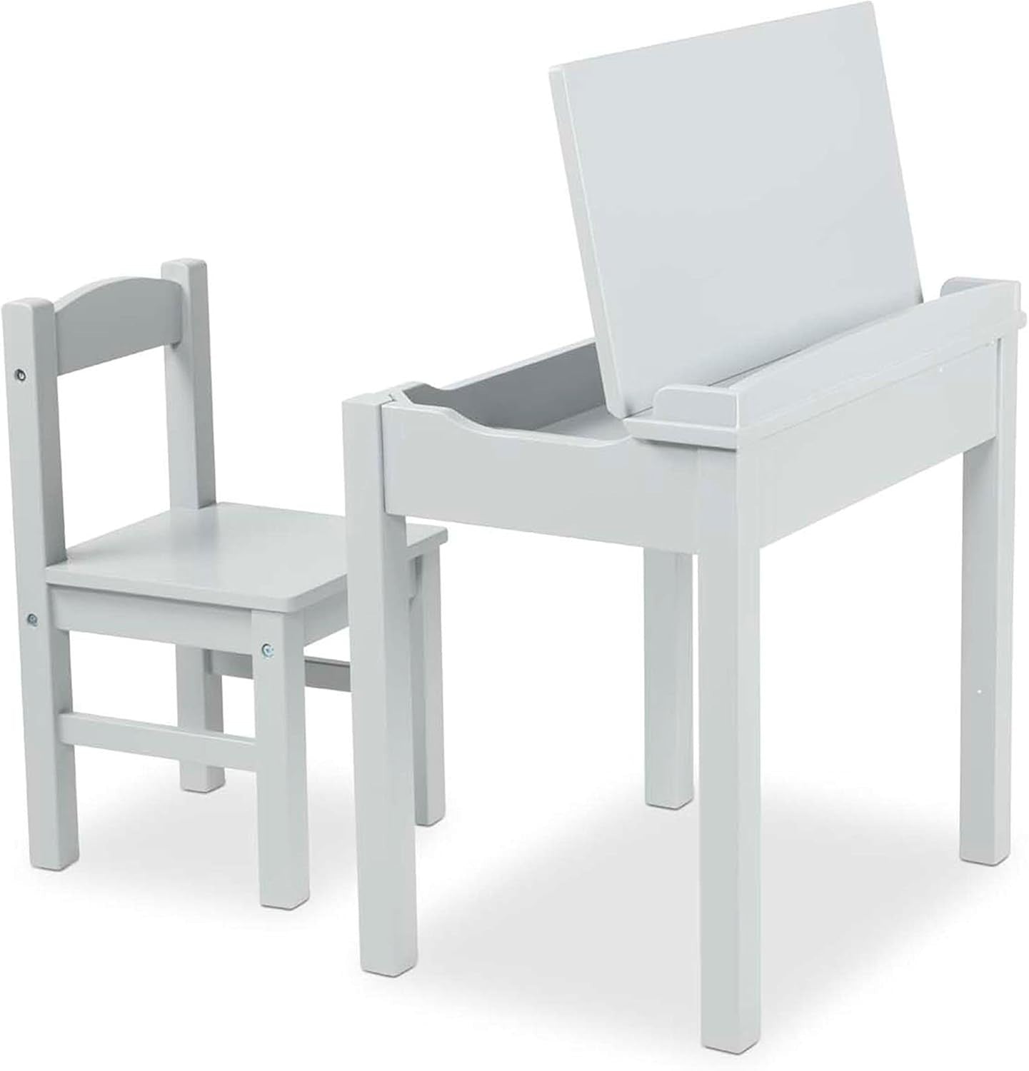 Kids Lift-Top Desk & Chair Set, Grey Wood, Compact 46x16.5x65cm