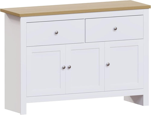 White & Oak Sideboard Cabinet with Drawers Storage Buffet Cupboard 3 Door