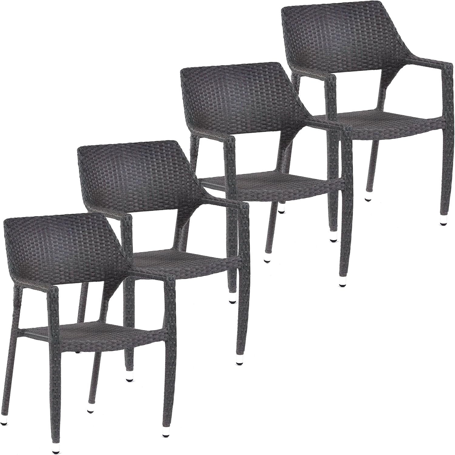 Set of 4 Rattan Garden Armchairs Stackable Outdoor Patio Dining Chairs