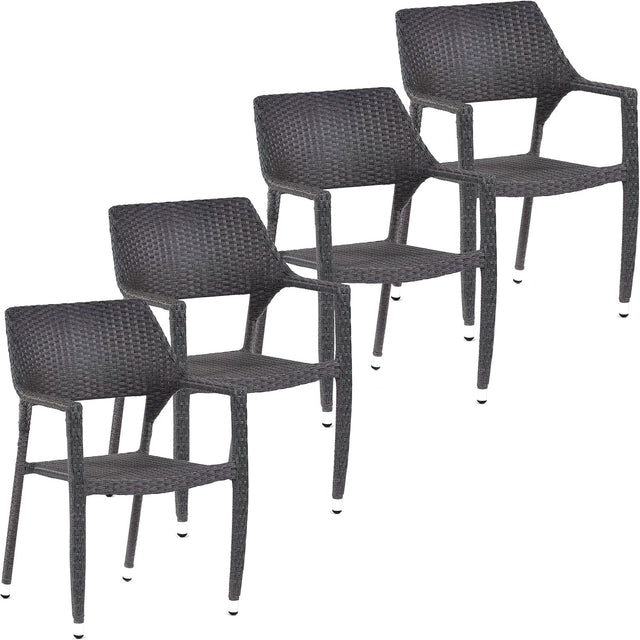 Set of 4 Rattan Garden Armchairs Stackable Outdoor Patio Dining Chairs