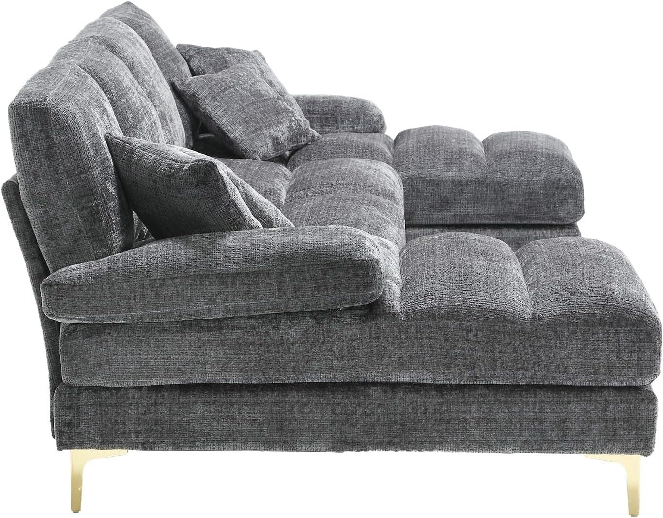 4 Seater U-Shaped Sofa Grey Chenille Sectional with 2 Chaise Lounges