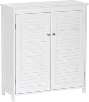Two-Door Bathroom Floor Cabinet with Adjustable Shelves, Anti-Tip, White