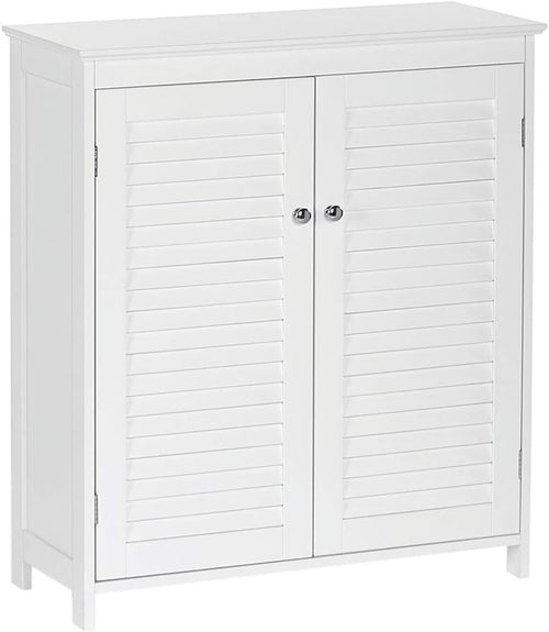 Two-Door Bathroom Floor Cabinet with Adjustable Shelves, Anti-Tip, White