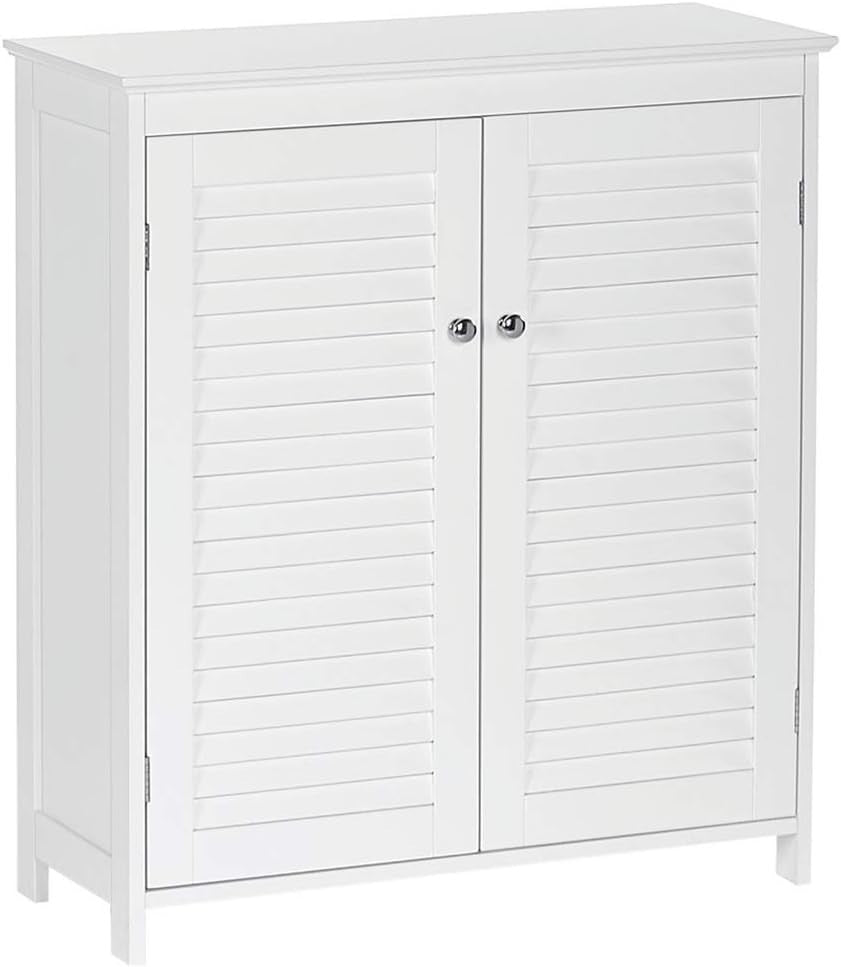 Two-Door Bathroom Floor Cabinet with Adjustable Shelves, Anti-Tip, White