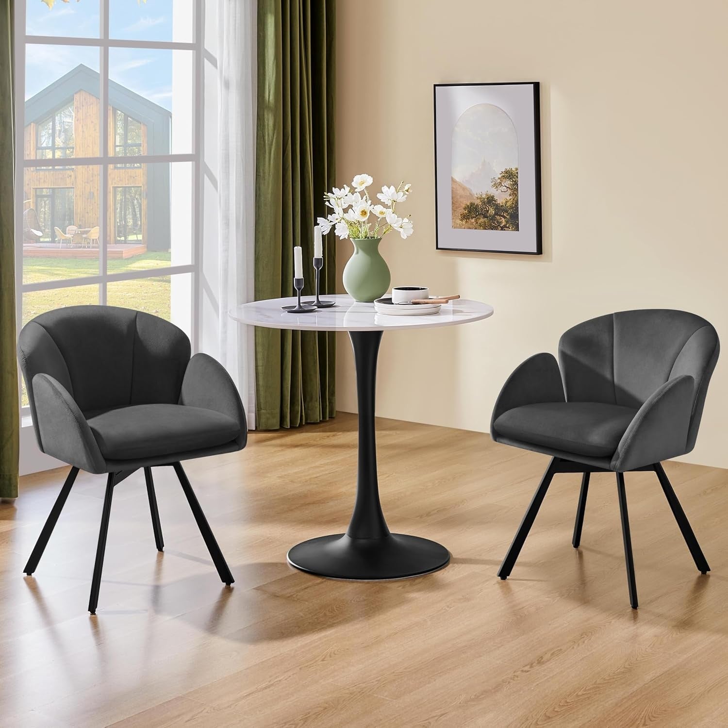 Swivel Velvet Tub Chair Dark Grey Accent Vanity Armchair
