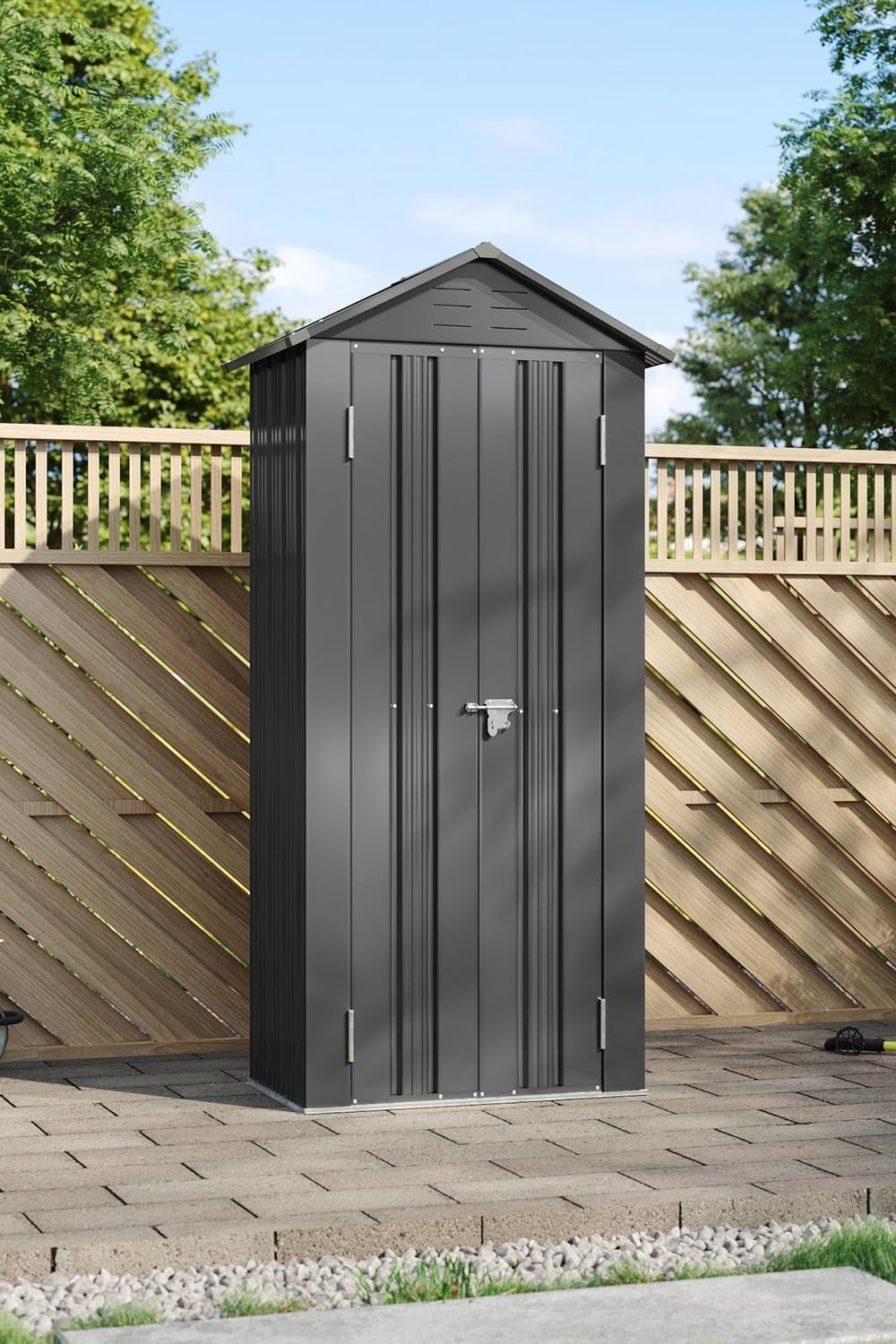 Metal Garden Shed 85x58x178cm Grey Lockable Outdoor Storage Tools