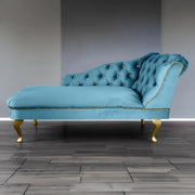 Velvet Chaise Lounge Sofa Tufted Right Hand Chair Sky Bedroom Living