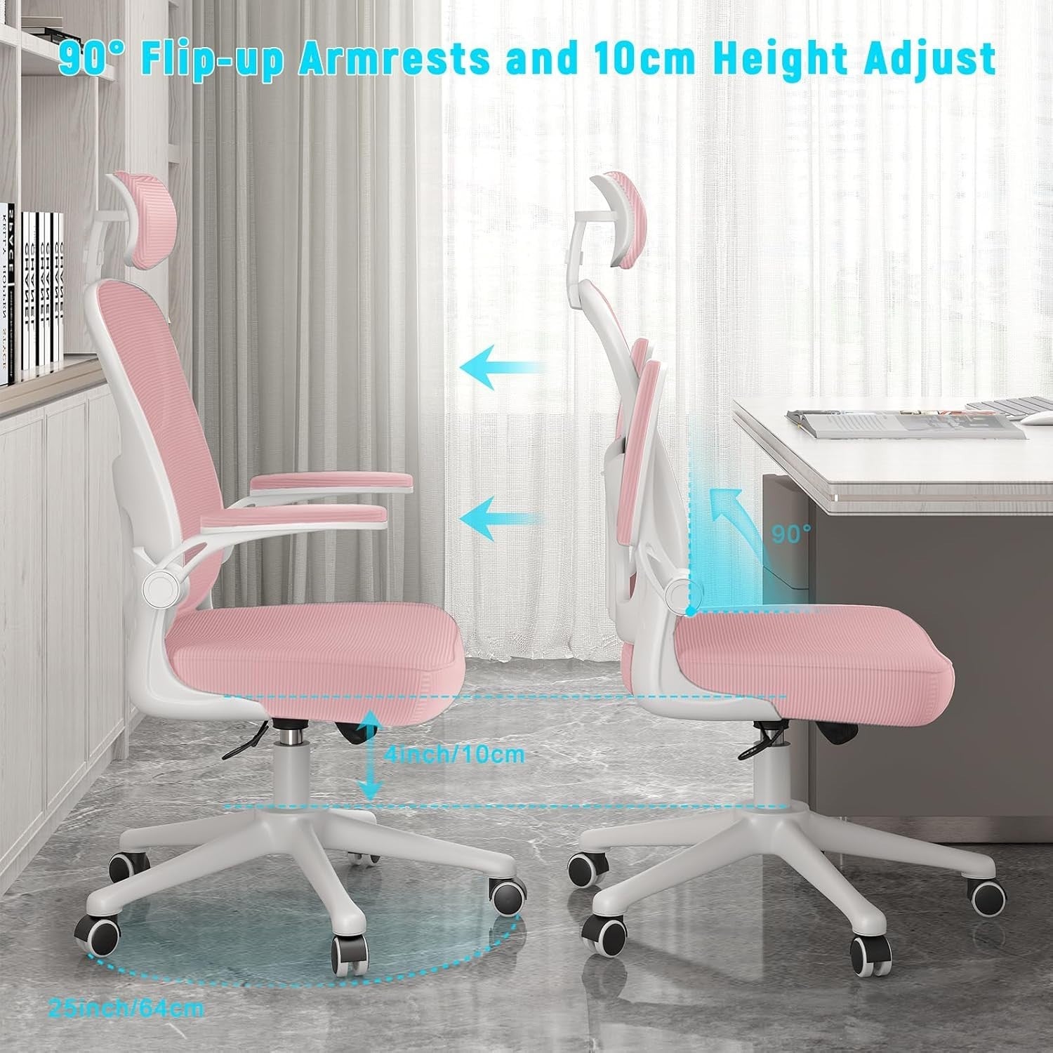 Pink Ergonomic Office Chair Mesh Back Support Adjustable Height Headrest Swivel