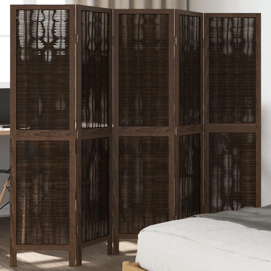5 Panel Dark Brown Wooden Room Divider 180x150cm Folding Privacy Screen Home