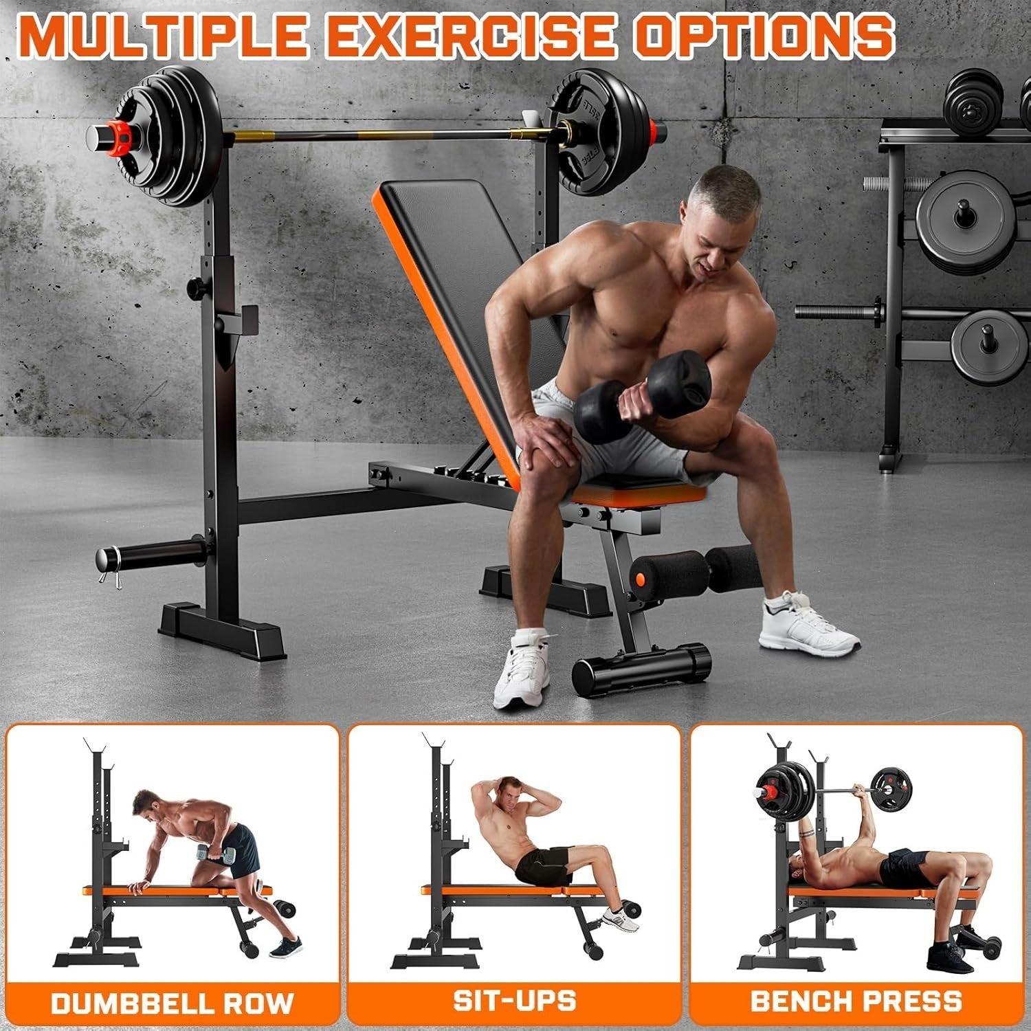 5-in-1 Bench Press & Squat Rack 770lb Adjustable Home Gym System